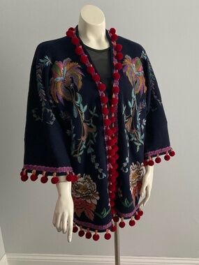 Johnny Was peacock sweater,dark navy.XS.NWT